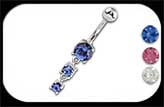 Silver Belly Bar with 3 stones 